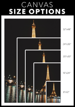 Load image into Gallery viewer, Eiffel Tower at Night with Water Reflections, Photo on Canvas
