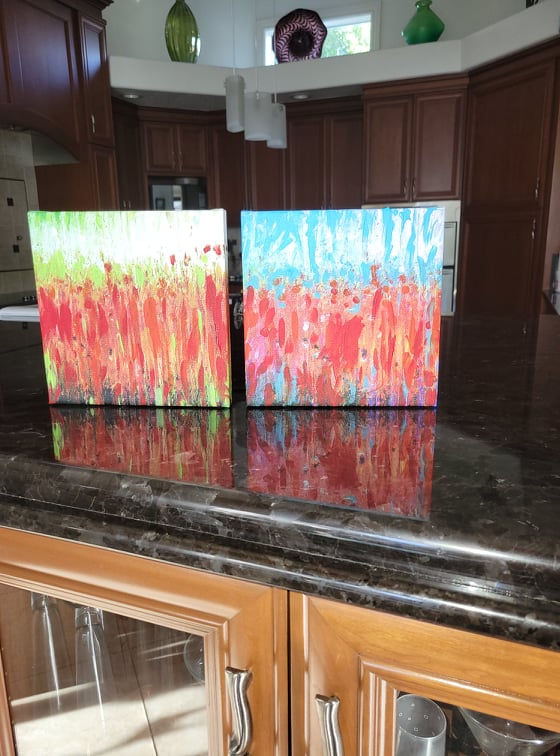 Set of 2 Small Abstract Rain Canvases