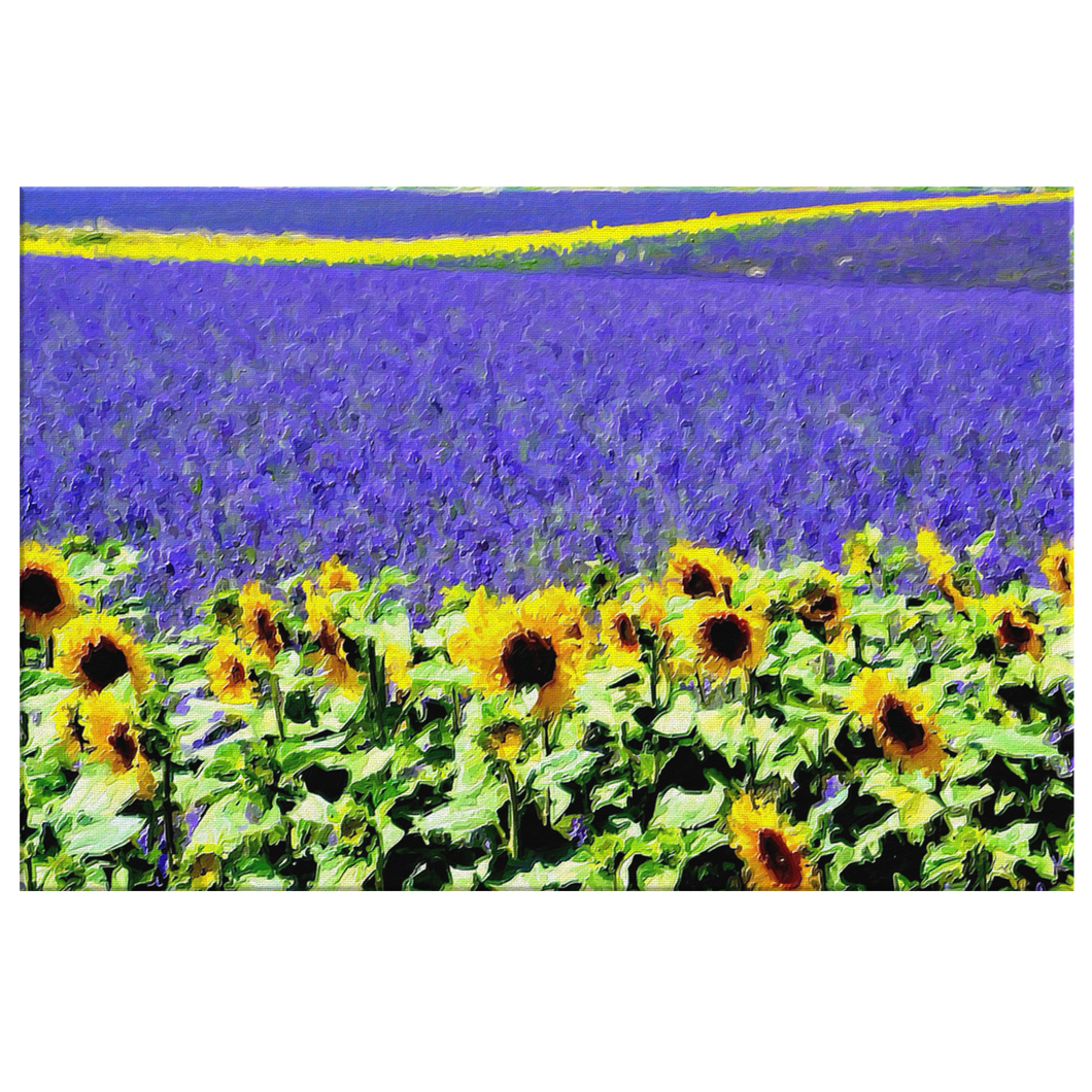 French Lavender and Sunflower Field Canvas Painting Rectangular