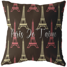 Load image into Gallery viewer, Paris Eiffel Tower Pillow Black Paris Je t&#39;Taime
