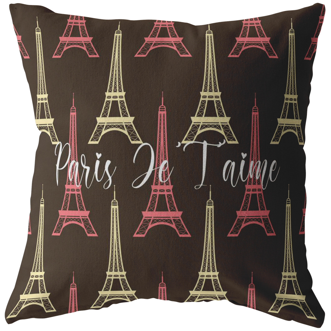 Paris Eiffel Tower Pillow Black Paris Je t'Taime