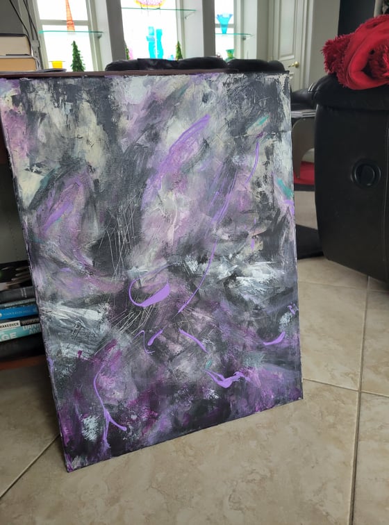 Purple Cosmos Original Abstract Painting, 18X24X0.9