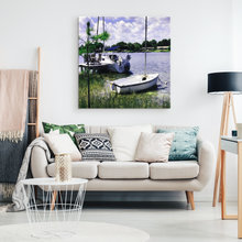 Load image into Gallery viewer, Prairie Lake Dock and Two Sailboats, Impressionistic Style
