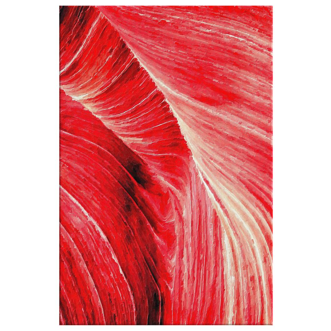 Deep Red Abstract Painting on Canvas Inspired by Sandstone